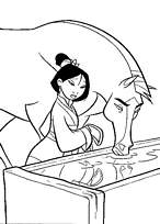 coloriage mulan fait boire son cheval